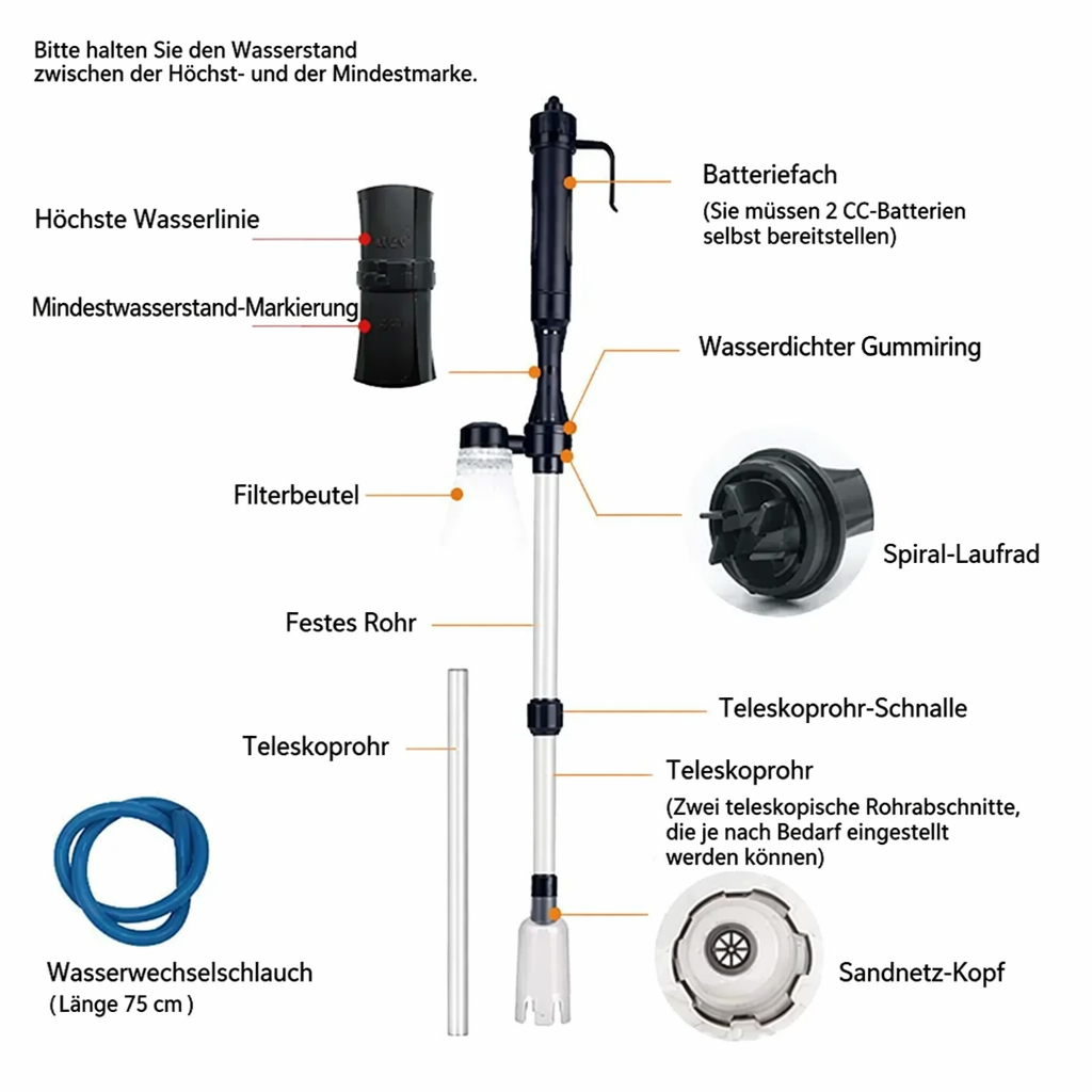 Elektrischer Aquarienkiesreiniger – Automatischer Mulmabsauger, wiederaufladbar & wasserdicht – Perfekt für sauberes Aquarium ohne Wasserwechselstress ✨