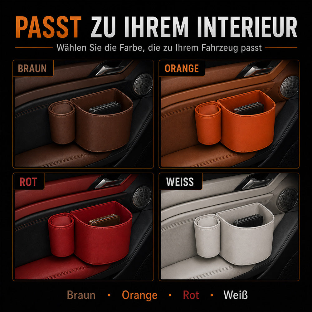 🥳HEISSER VERKAUF 2026🥳💞ÜBER 50.000 VERKAUFT!🚗🧺Getränkehalter aus Leder für die Autotür – Breite Öffnung, Getränke und Handy sind leicht zu erreichen. Sicherer Halt durch Clip-Befestigung. PU-Leder, robust und stilvoll. 🛡️✨