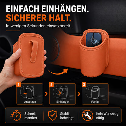 🥳HEISSER VERKAUF 2026🥳💞ÜBER 50.000 VERKAUFT!🚗🧺Getränkehalter aus Leder für die Autotür – Breite Öffnung, Getränke und Handy sind leicht zu erreichen. Sicherer Halt durch Clip-Befestigung. PU-Leder, robust und stilvoll. 🛡️✨