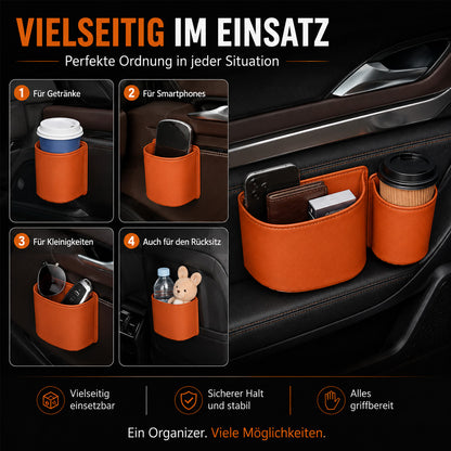 🥳HEISSER VERKAUF 2026🥳💞ÜBER 50.000 VERKAUFT!🚗🧺Getränkehalter aus Leder für die Autotür – Breite Öffnung, Getränke und Handy sind leicht zu erreichen. Sicherer Halt durch Clip-Befestigung. PU-Leder, robust und stilvoll. 🛡️✨