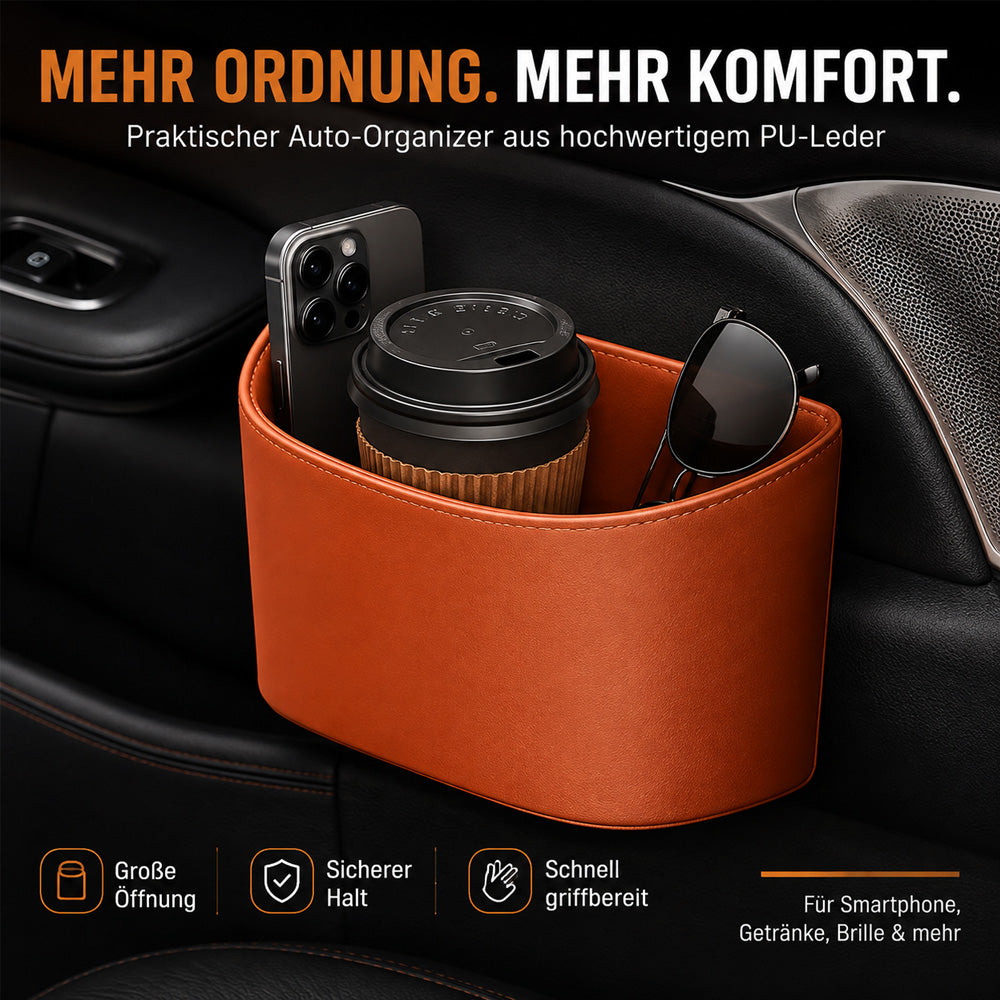 🥳HEISSER VERKAUF 2026🥳💞ÜBER 50.000 VERKAUFT!🚗🧺Getränkehalter aus Leder für die Autotür – Breite Öffnung, Getränke und Handy sind leicht zu erreichen. Sicherer Halt durch Clip-Befestigung. PU-Leder, robust und stilvoll. 🛡️✨