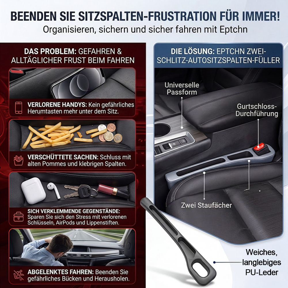 Nie wieder das Handy zwischen den Autositzen verlieren💺🌟Universeller Sitzlücken-Füller • Organizer mit Doppel-Fach🌟