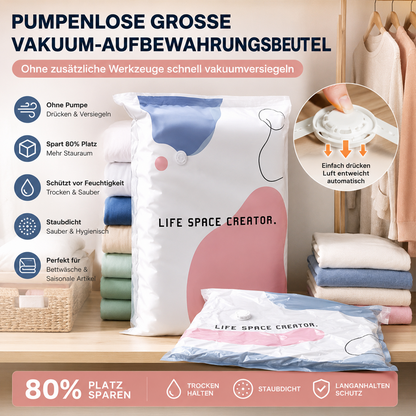 60 % Rabatt🧳💨 50 % Rabatt! Vakuum-Aufbewahrungsbeutel ohne Pumpe – Drücken und versiegeln, keine Pumpe erforderlich. Spart 80 % Platz, hält Kleidung trocken und staubfrei. Ideal für voluminöse Bettwäsche und saisonale Ausrüstung. 🛏️🗄️