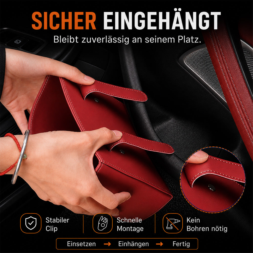 🥳HEISSER VERKAUF 2026🥳💞ÜBER 50.000 VERKAUFT!🚗🧺Getränkehalter aus Leder für die Autotür – Breite Öffnung, Getränke und Handy sind leicht zu erreichen. Sicherer Halt durch Clip-Befestigung. PU-Leder, robust und stilvoll. 🛡️✨