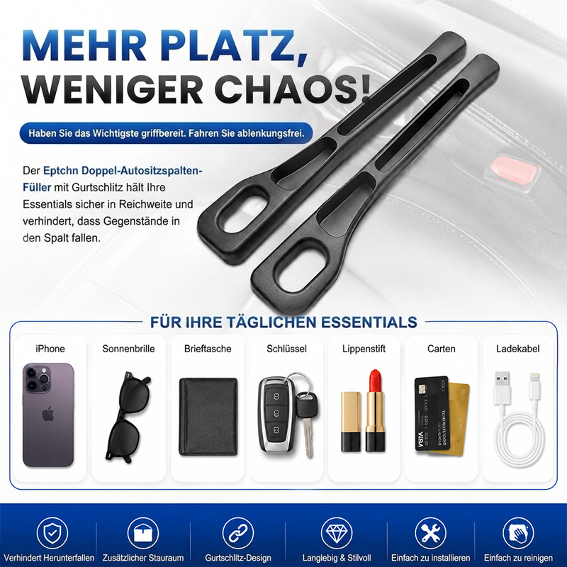 Nie wieder das Handy zwischen den Autositzen verlieren💺🌟Universeller Sitzlücken-Füller • Organizer mit Doppel-Fach🌟