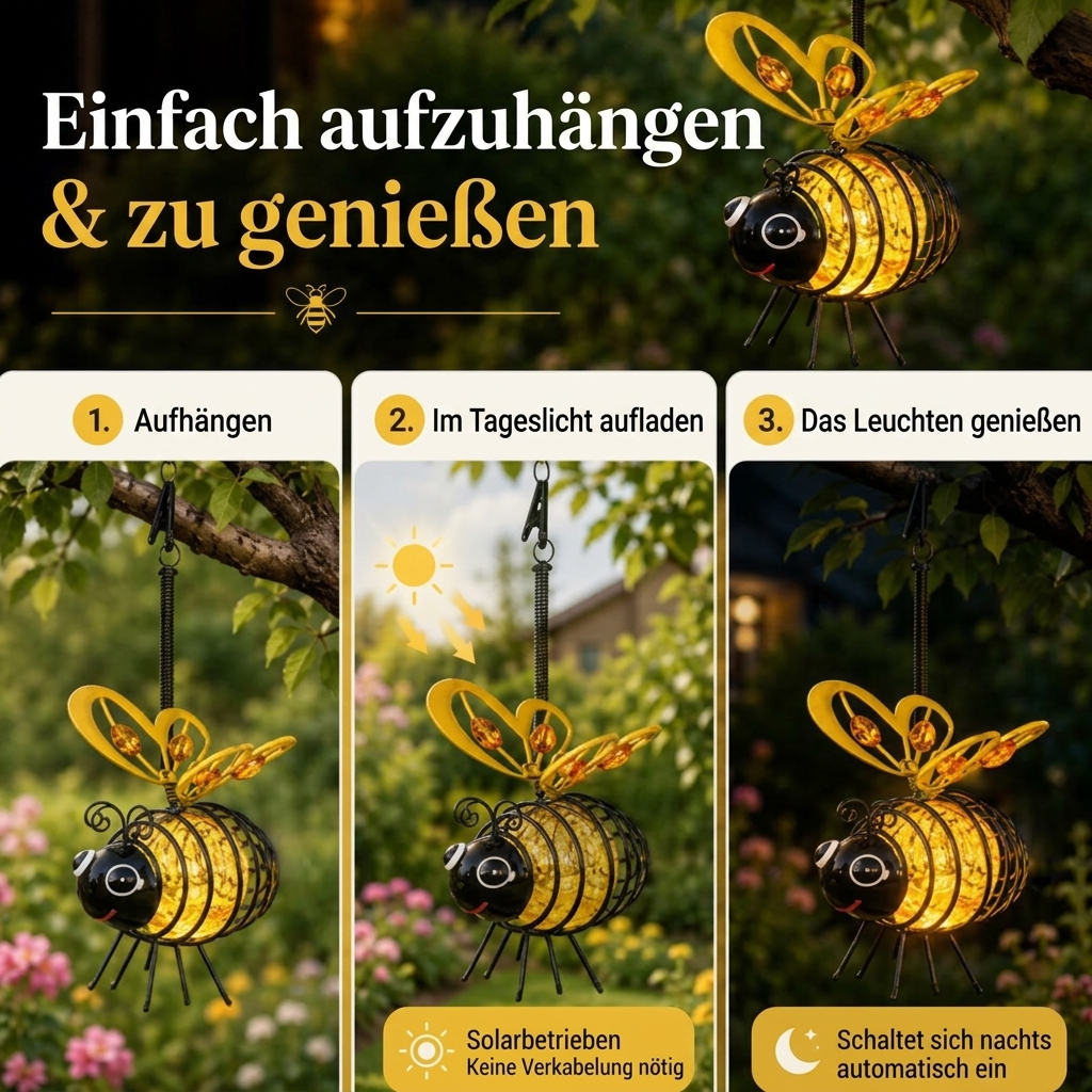 Solar-Hängeleuchte mit Biene für den Außenbereich – Das perfekte Geschenk für Pflanzenliebhaber, Mütter oder einfach jeden, der gerne lächelt ❤️