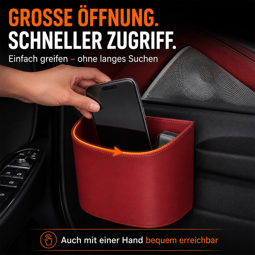 🥳HEISSER VERKAUF 2026🥳💞ÜBER 50.000 VERKAUFT!🚗🧺Getränkehalter aus Leder für die Autotür – Breite Öffnung, Getränke und Handy sind leicht zu erreichen. Sicherer Halt durch Clip-Befestigung. PU-Leder, robust und stilvoll. 🛡️✨