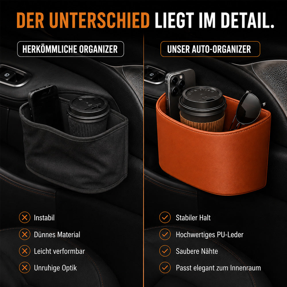🥳HEISSER VERKAUF 2026🥳💞ÜBER 50.000 VERKAUFT!🚗🧺Getränkehalter aus Leder für die Autotür – Breite Öffnung, Getränke und Handy sind leicht zu erreichen. Sicherer Halt durch Clip-Befestigung. PU-Leder, robust und stilvoll. 🛡️✨