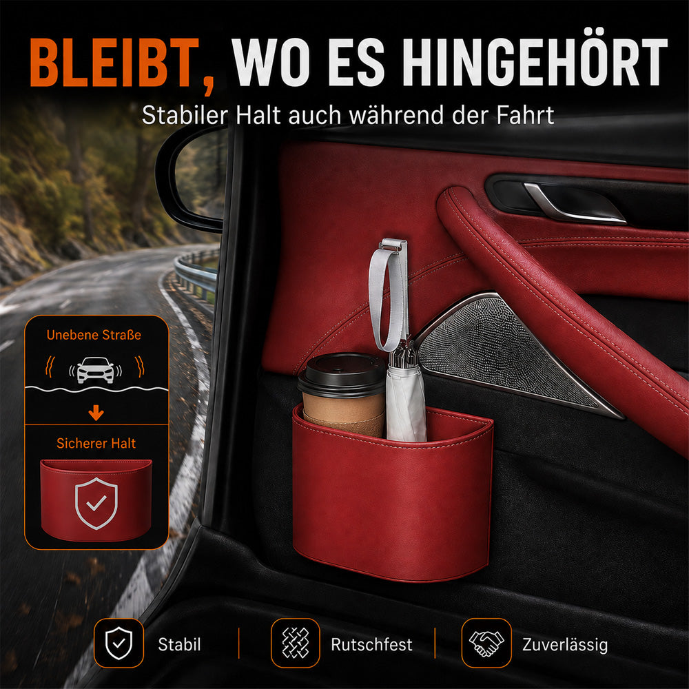 🥳HEISSER VERKAUF 2026🥳💞ÜBER 50.000 VERKAUFT!🚗🧺Getränkehalter aus Leder für die Autotür – Breite Öffnung, Getränke und Handy sind leicht zu erreichen. Sicherer Halt durch Clip-Befestigung. PU-Leder, robust und stilvoll. 🛡️✨