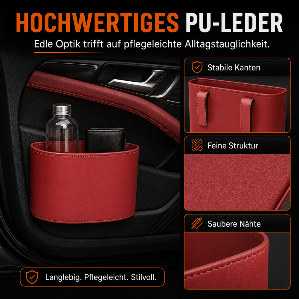 🥳HEISSER VERKAUF 2026🥳💞ÜBER 50.000 VERKAUFT!🚗🧺Getränkehalter aus Leder für die Autotür – Breite Öffnung, Getränke und Handy sind leicht zu erreichen. Sicherer Halt durch Clip-Befestigung. PU-Leder, robust und stilvoll. 🛡️✨
