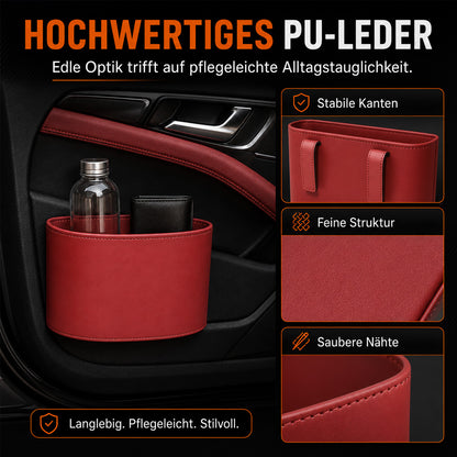 🥳HEISSER VERKAUF 2026🥳💞ÜBER 50.000 VERKAUFT!🚗🧺Getränkehalter aus Leder für die Autotür – Breite Öffnung, Getränke und Handy sind leicht zu erreichen. Sicherer Halt durch Clip-Befestigung. PU-Leder, robust und stilvoll. 🛡️✨