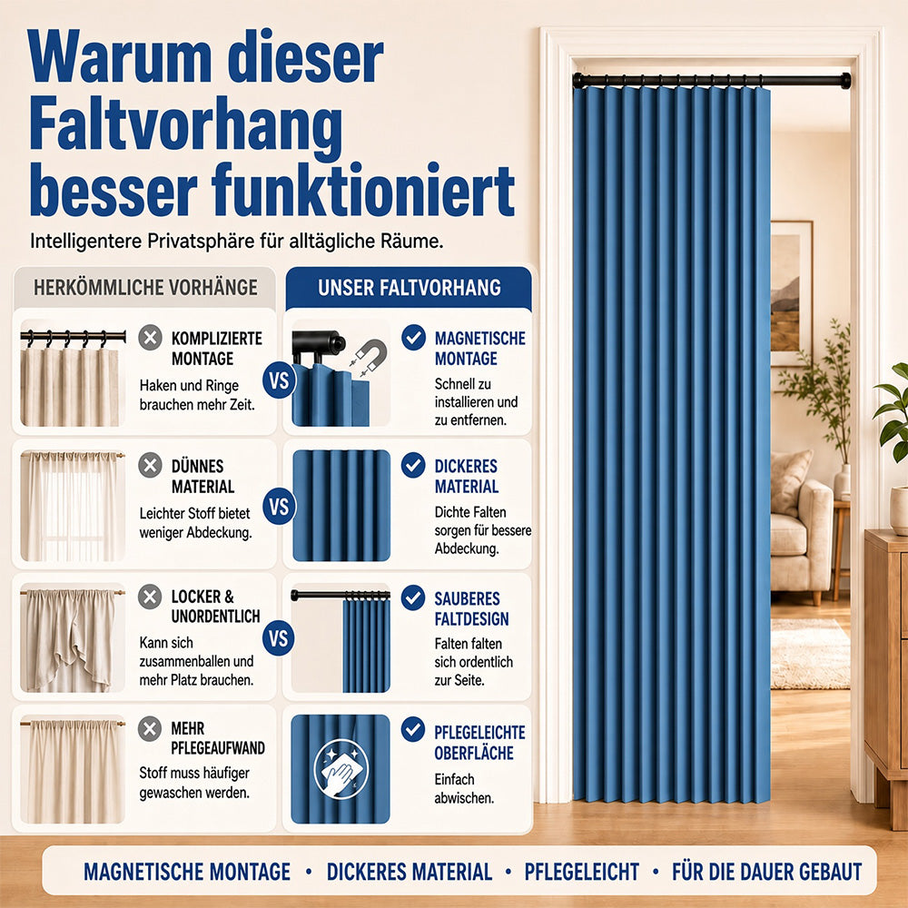 Magnetischer Faltvorhang ohne Bohren