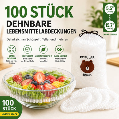 ❄️ 100 Stück Frischhaltehauben, Elastische Abdeckungen für Schüsseln & Teller, Alternative zu Frischhaltefolie, für Lebensmittel & Reste