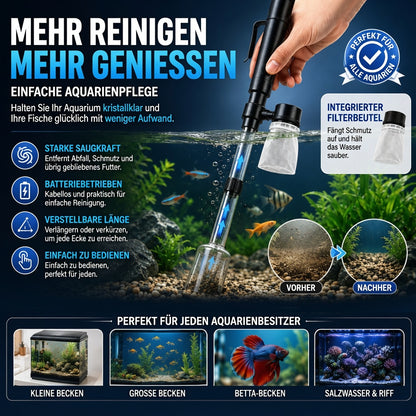 Elektrischer Aquarienkiesreiniger – Automatischer Mulmabsauger, wiederaufladbar & wasserdicht – Perfekt für sauberes Aquarium ohne Wasserwechselstress ✨