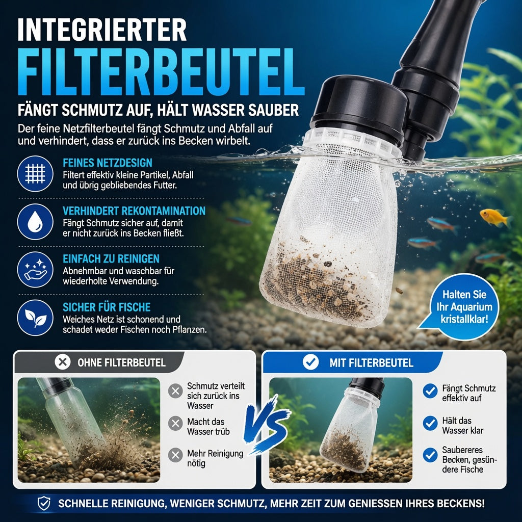 Elektrischer Aquarienkiesreiniger – Automatischer Mulmabsauger, wiederaufladbar & wasserdicht – Perfekt für sauberes Aquarium ohne Wasserwechselstress ✨