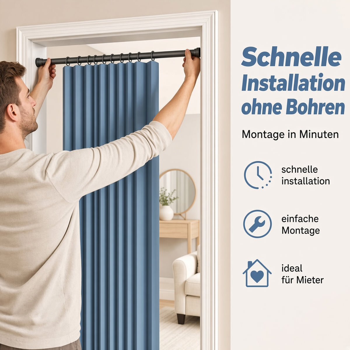 Magnetischer Faltvorhang ohne Bohren