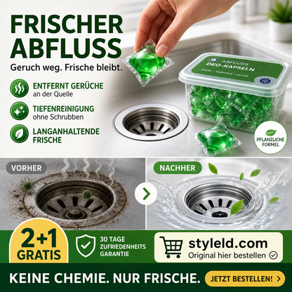 Abfluss‑Deodorant‑Tabs – Bio‑Enzym‑Formel neutralisiert Gerüche direkt an der Quelle. Sofortiger Frischeduft, ohne aggressive Chemikalien. Verabschieden Sie sich von unangenehmen Gerüchen. 🚰✅