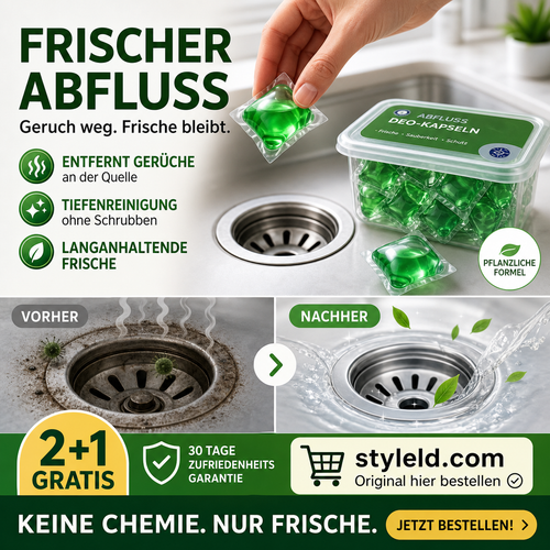 Abfluss‑Deodorant‑Tabs – Bio‑Enzym‑Formel neutralisiert Gerüche direkt an der Quelle. Sofortiger Frischeduft, ohne aggressive Chemikalien. Verabschieden Sie sich von unangenehmen Gerüchen. 🚰✅