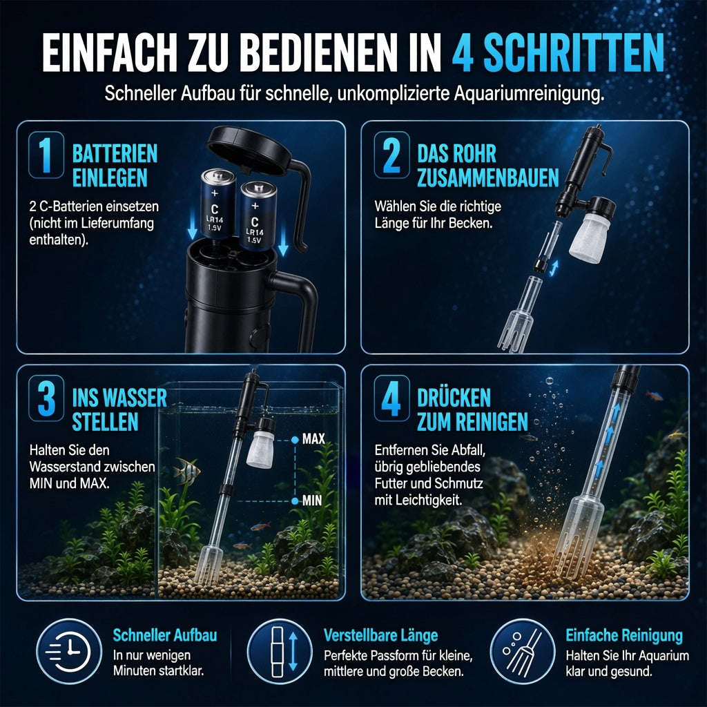 Elektrischer Aquarienkiesreiniger – Automatischer Mulmabsauger, wiederaufladbar & wasserdicht – Perfekt für sauberes Aquarium ohne Wasserwechselstress ✨