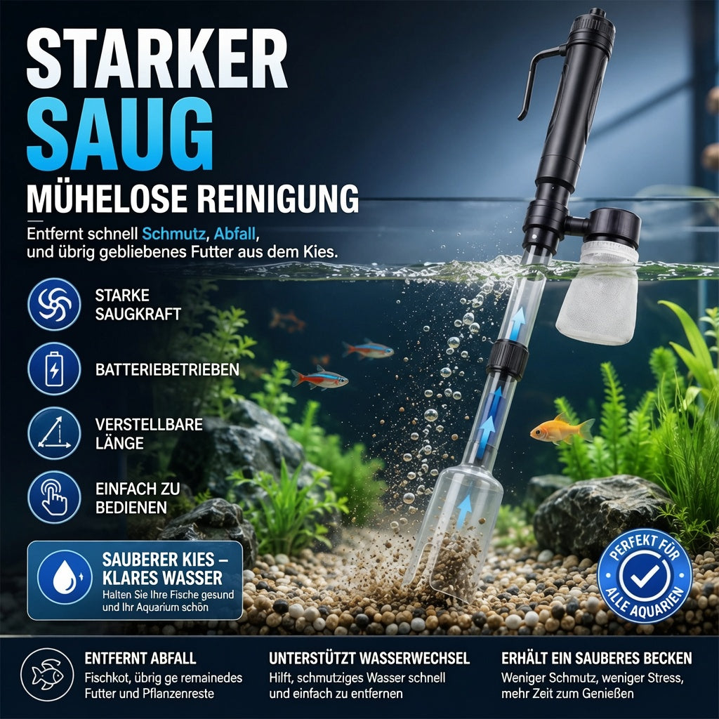 Elektrischer Aquarienkiesreiniger – Automatischer Mulmabsauger, wiederaufladbar & wasserdicht – Perfekt für sauberes Aquarium ohne Wasserwechselstress ✨