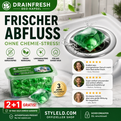 Abfluss‑Deodorant‑Tabs – Bio‑Enzym‑Formel neutralisiert Gerüche direkt an der Quelle. Sofortiger Frischeduft, ohne aggressive Chemikalien. Verabschieden Sie sich von unangenehmen Gerüchen. 🚰✅