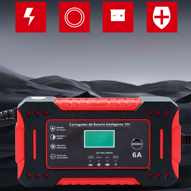 12V Slim Ladegerät (6A + Pulsreparatur) – Kompatibel mit Auto/Motorrad/E-Bike: Sicher & Langlebig! -Remifa®