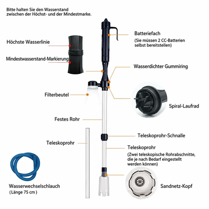 Elektrischer Aquarienkiesreiniger – Automatischer Mulmabsauger, wiederaufladbar & wasserdicht – Perfekt für sauberes Aquarium ohne Wasserwechselstress ✨