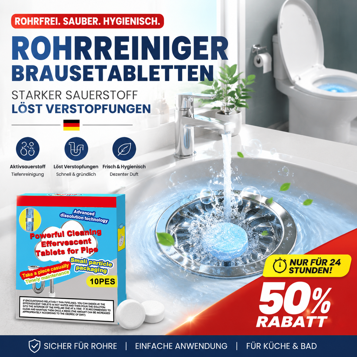 60 % Rabatt🔥🎁 1+1 GRATIS!!🥳 💞 50K+ VERKAUFT! ⚡💧 Leistungsstarke Brausetabletten zur Rohrreinigung