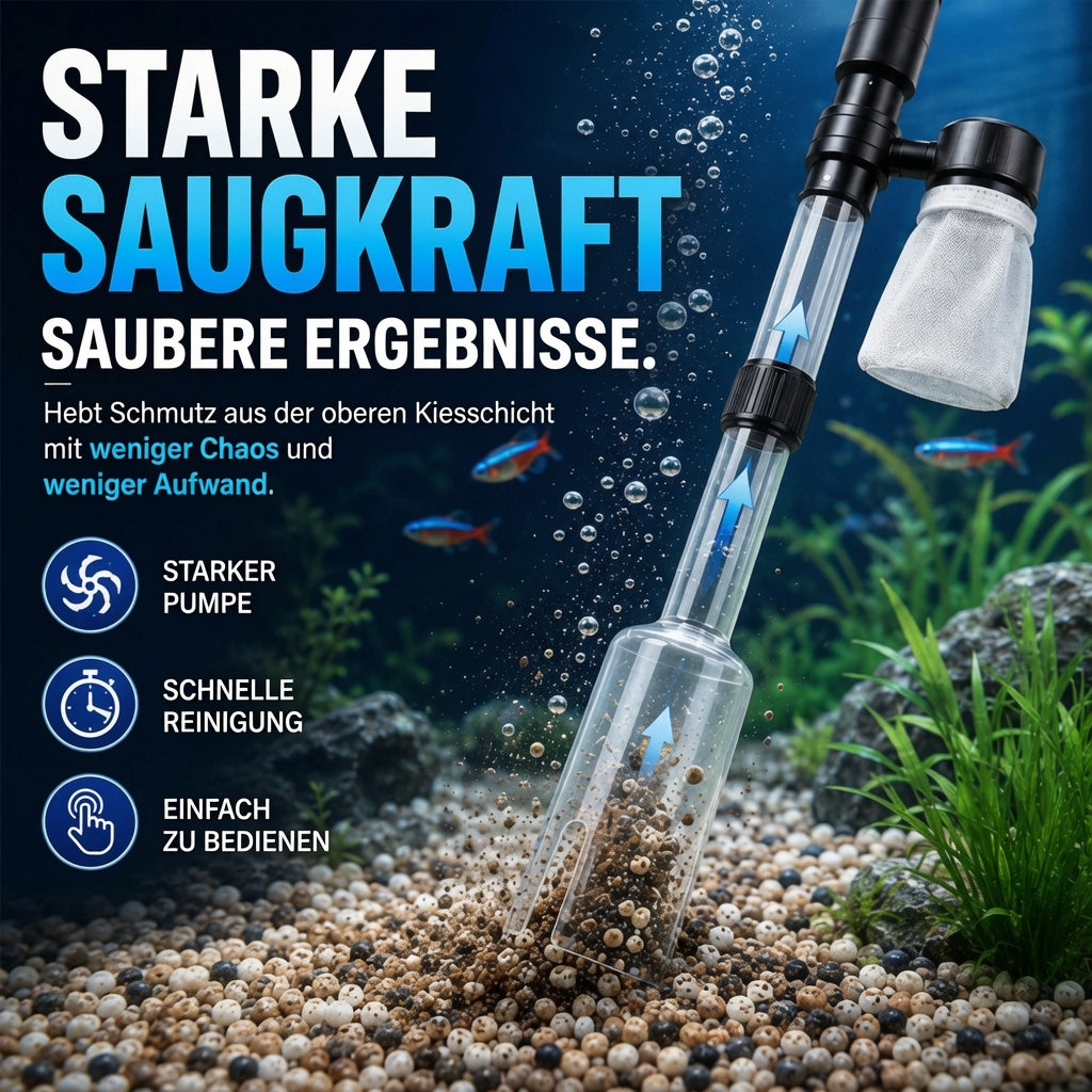 Elektrischer Aquarienkiesreiniger – Automatischer Mulmabsauger, wiederaufladbar & wasserdicht – Perfekt für sauberes Aquarium ohne Wasserwechselstress ✨